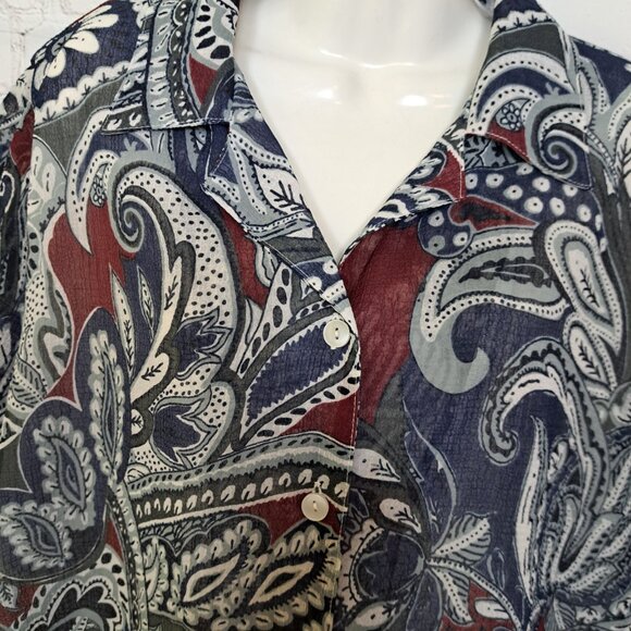 Alfred Dunner Paisley Print Short Sleeve Button Up Top Size 12 - Picture 4 of 8